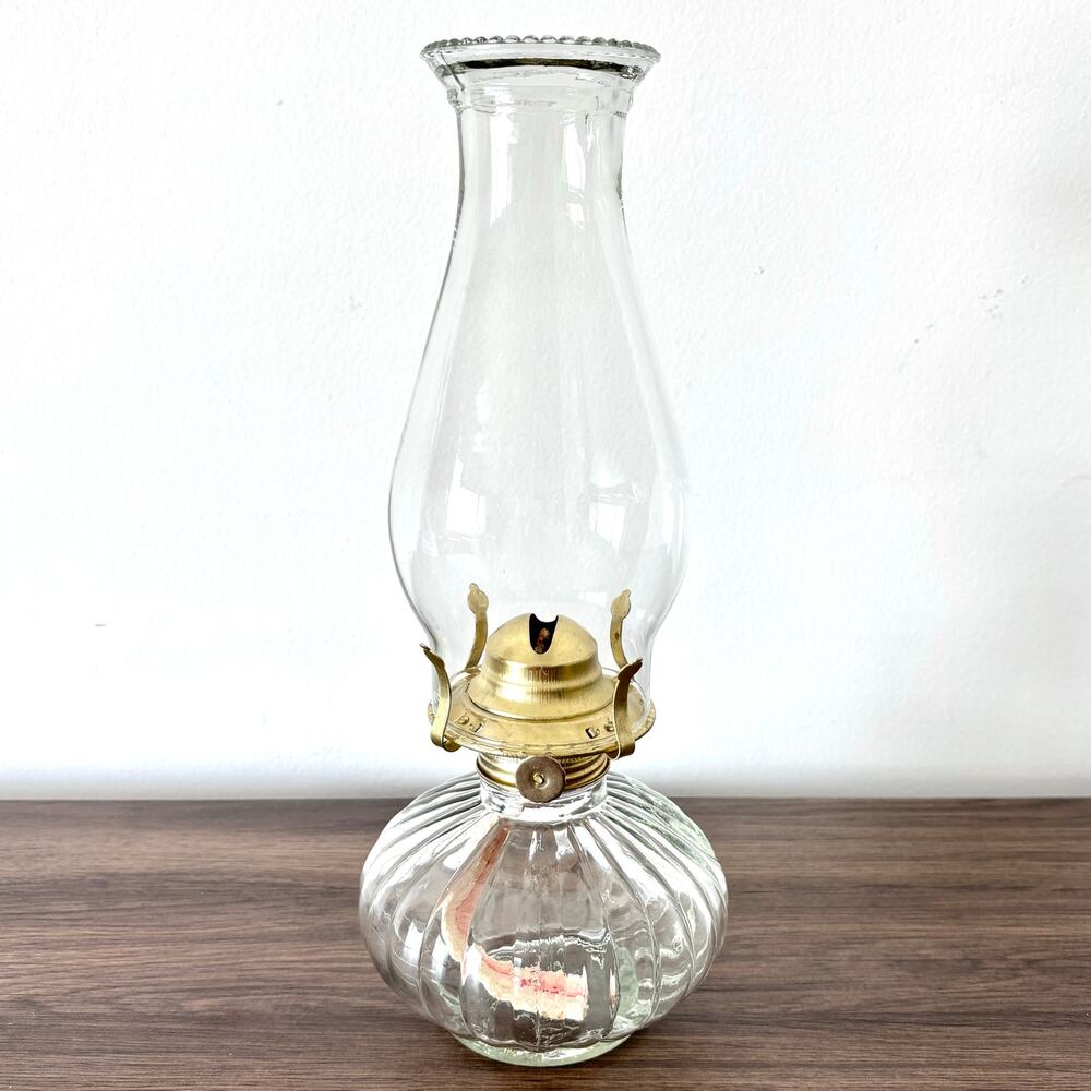 Vintage Brass and Glass Oil Lamp